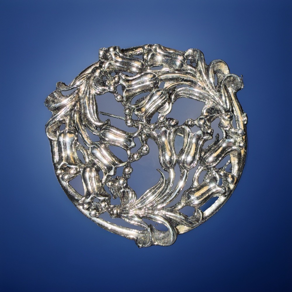 Openwork Floral Brooch Art Nouveau Style‎ Lily of the Valley Bellflower Filigree